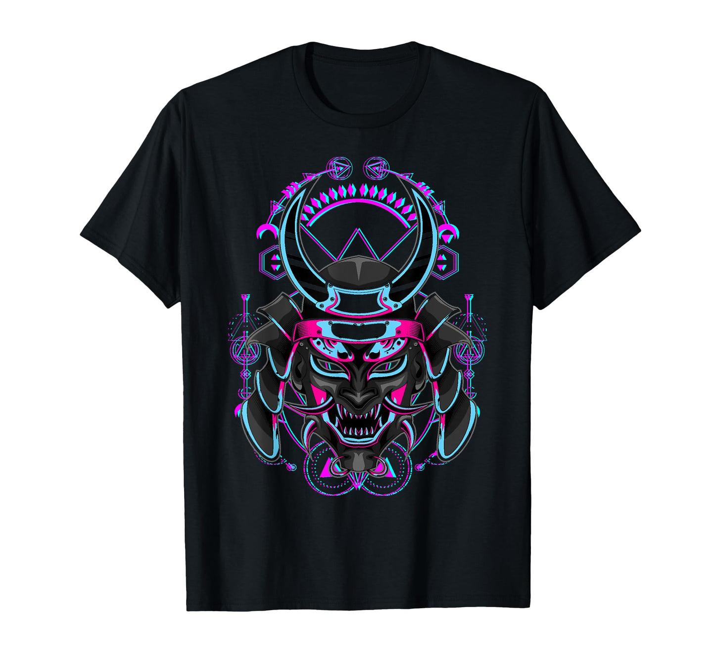 Japanese Demon Samurai Oni Face Mask Glitch T-Shirt