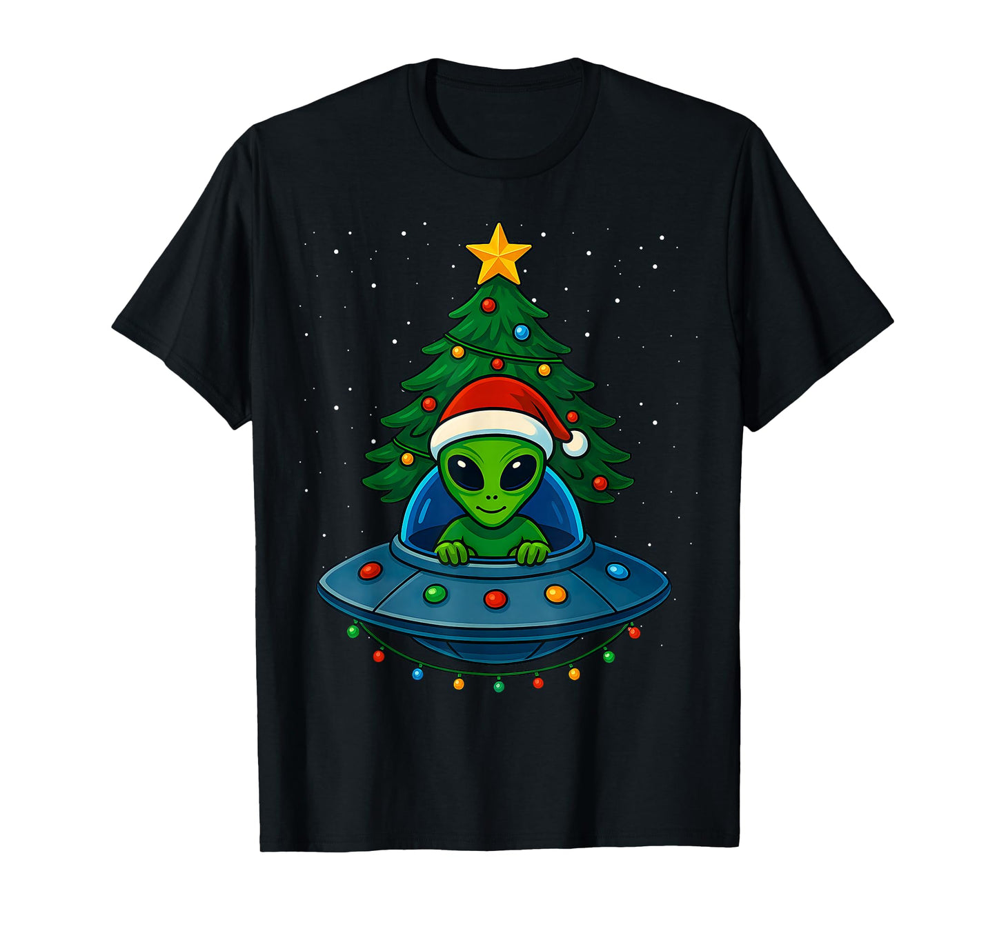 Alien Christmas Tree Xmas Lights Funny Holiday Men Boys T-Shirt