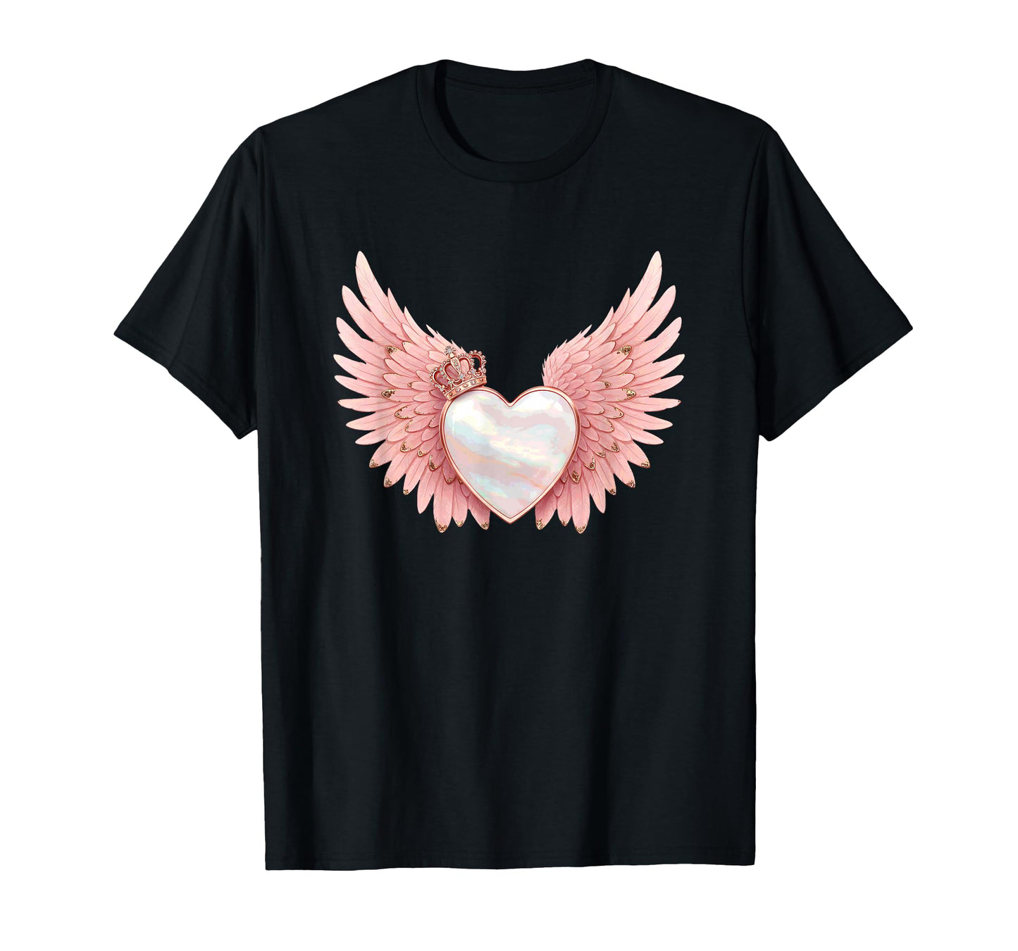 Angel Heart with Crown and Pink Wings T-Shirt