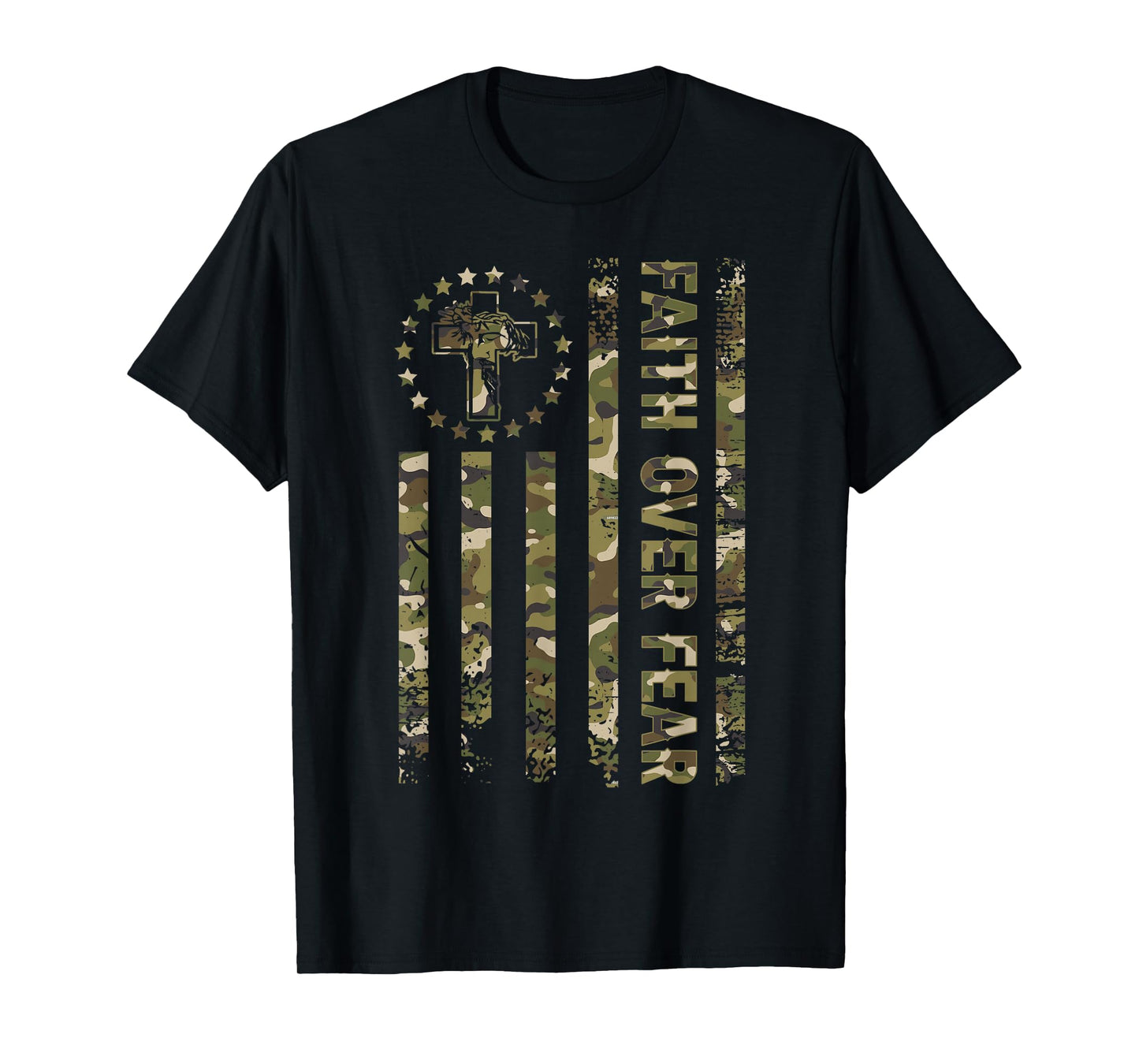 Christian Faith Over Fear Camo US Flag Patriot Men Women Kid T-Shirt