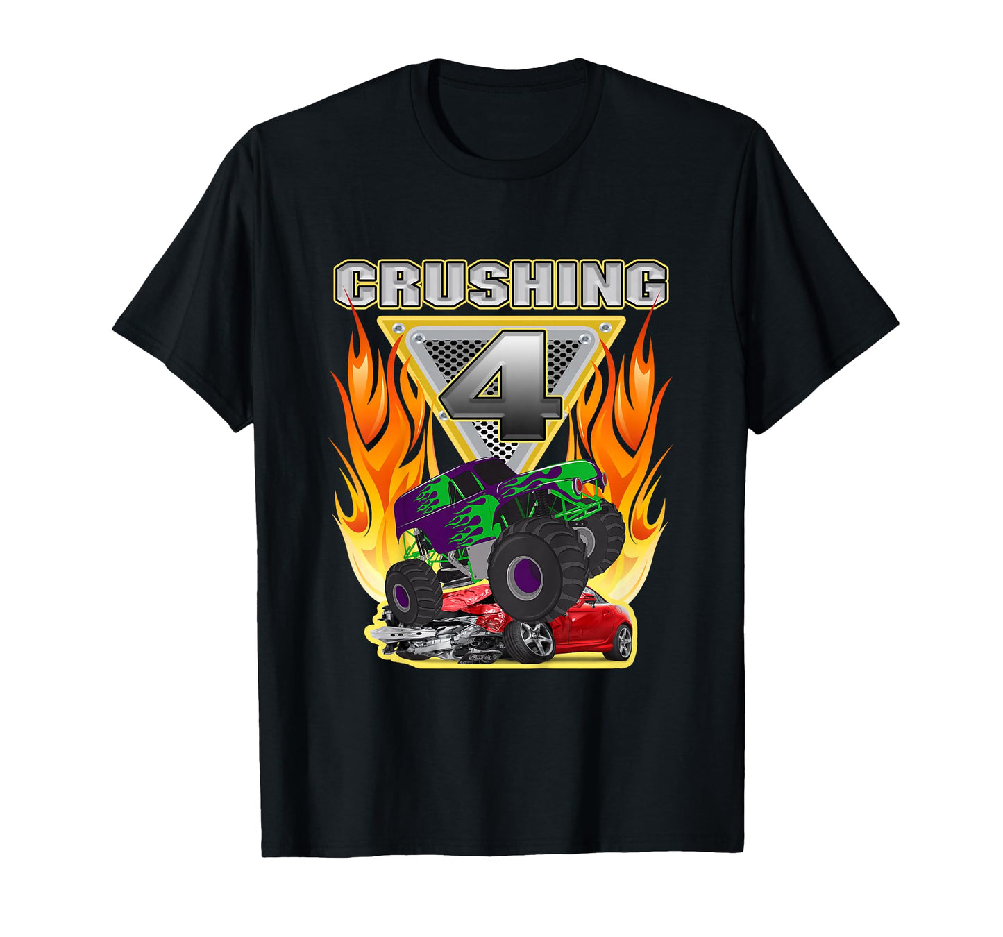 Monster Truck Crushing being 4 four Years Old 4th Birthday T-Shirt