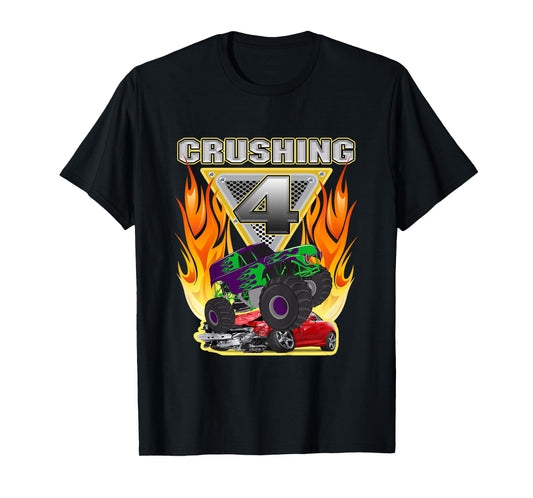 Monster Truck Crushing being 4 four Years Old 4th Birthday T-Shirt