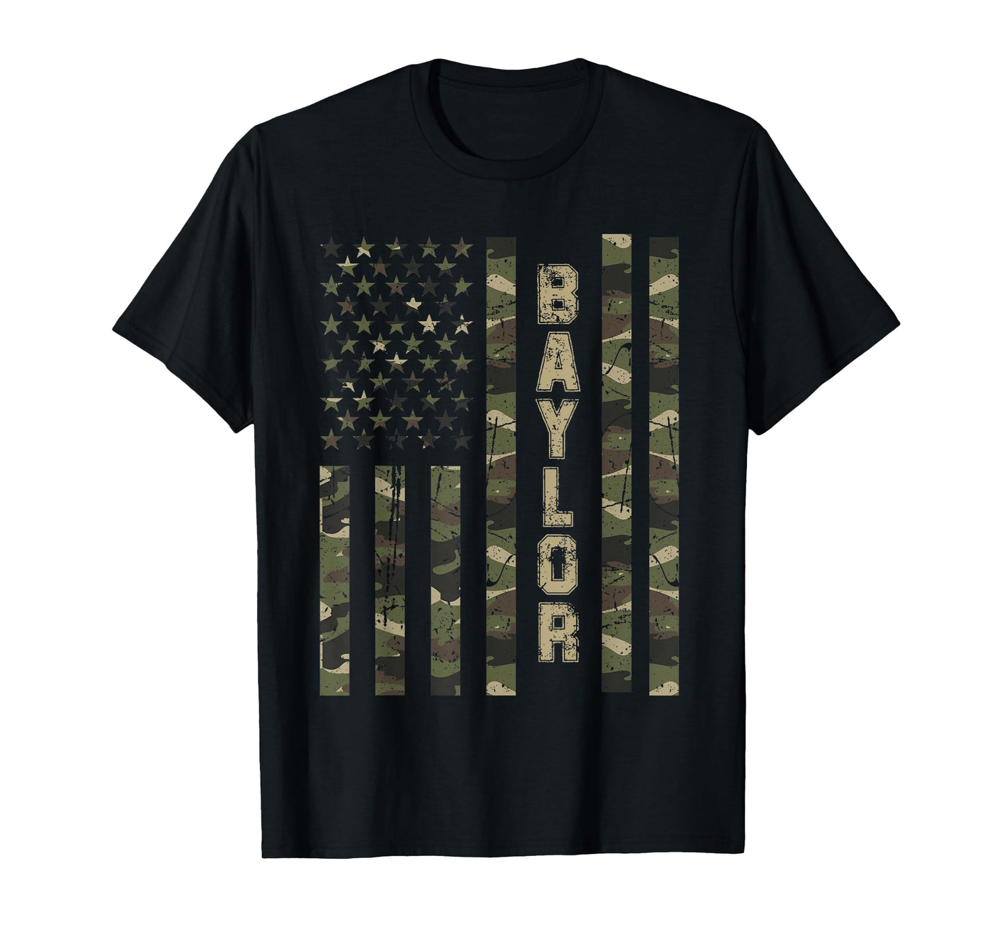 Baylor Texas United States Distressed Camo w US Flag T-Shirt