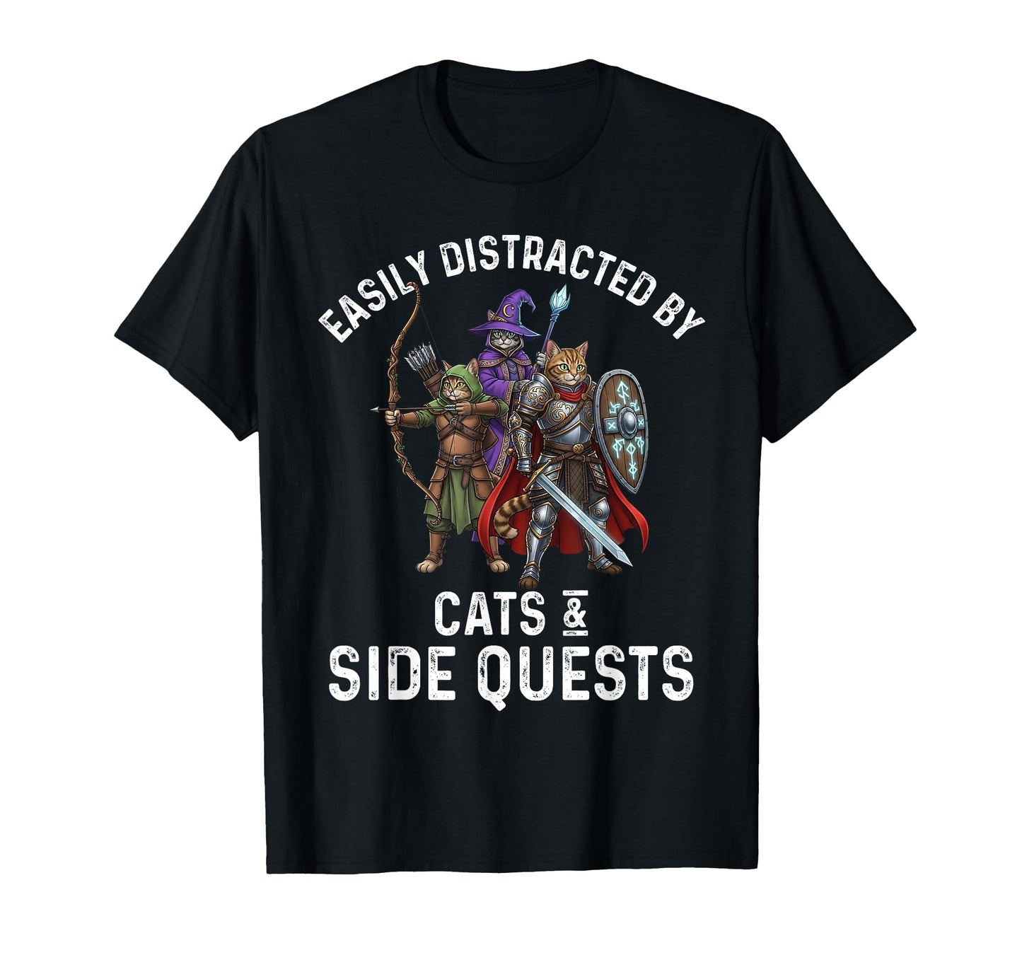 Gamer Easily Distracted by Cats Side Quests Boys Kids Men T-Shirt