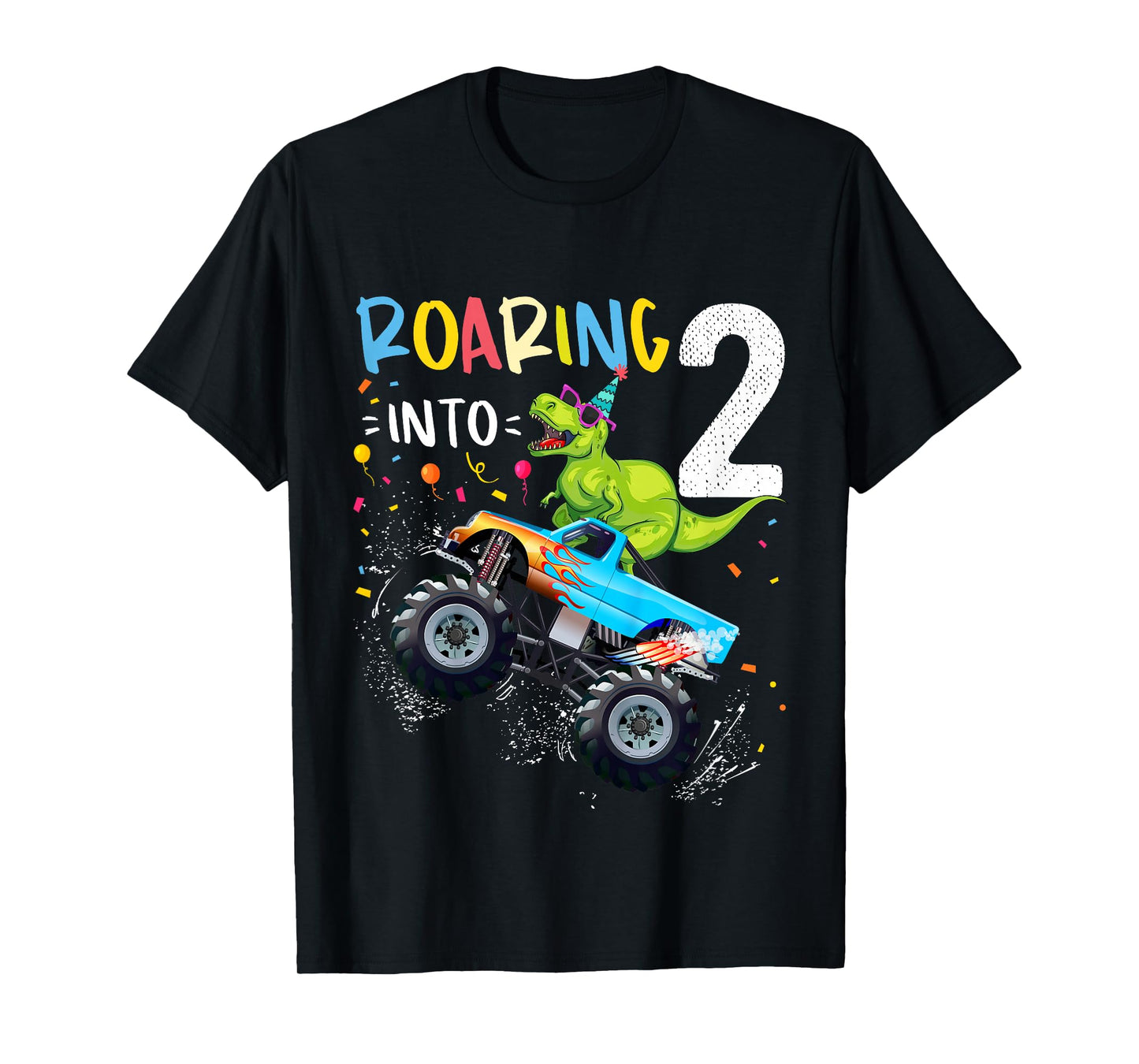 2nd Birthday T Rex Dinosaur Monster Truck Boys and Girls T-Shirt