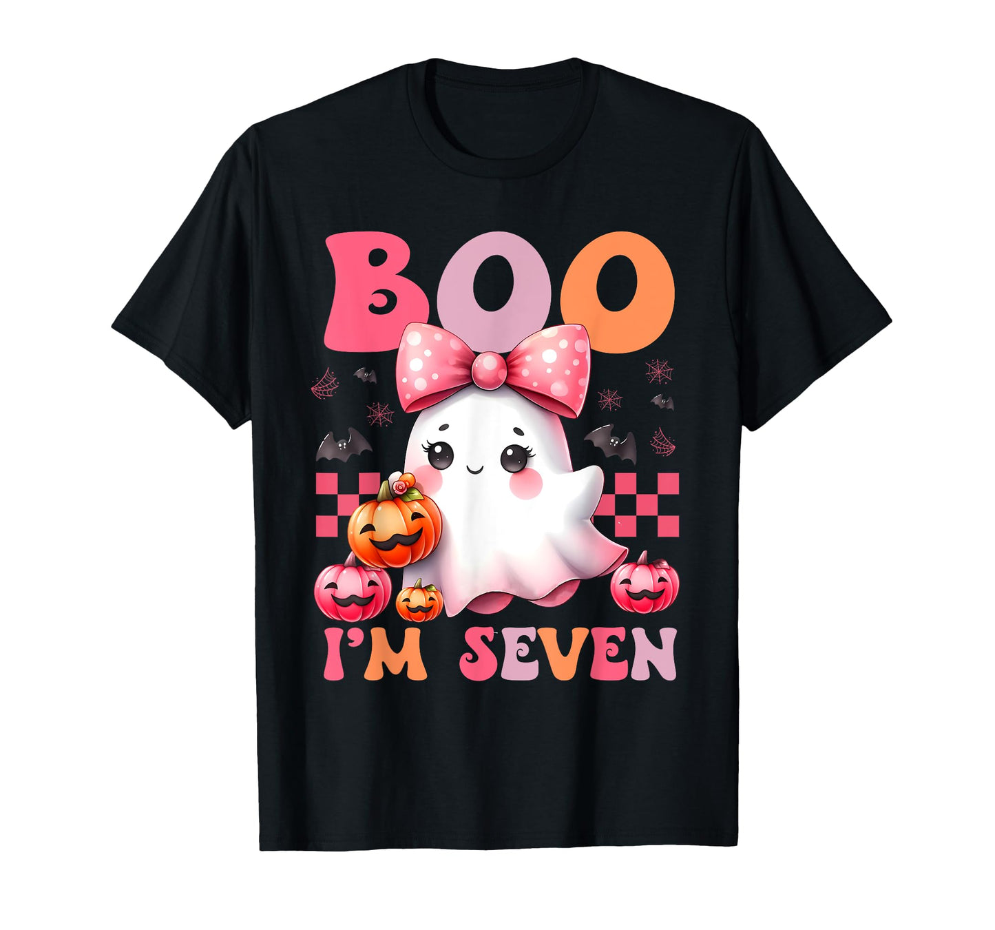 Boo I'm Seven Ghost Seventh 7th Birthday Halloween Girls T-Shirt