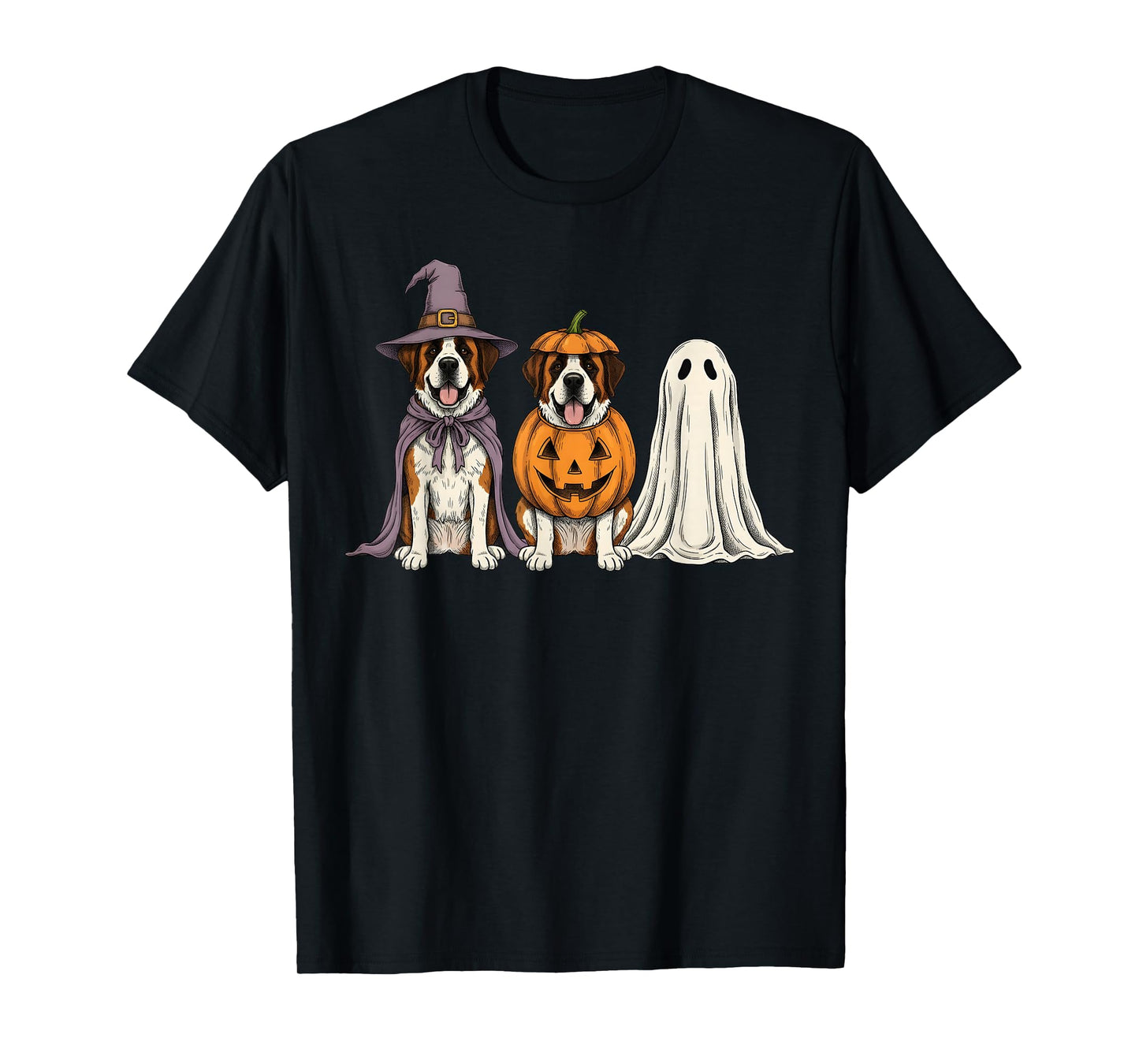 Spooky Ghost Saint Bernard Pumpkin Halloween Dog Lover T-Shirt