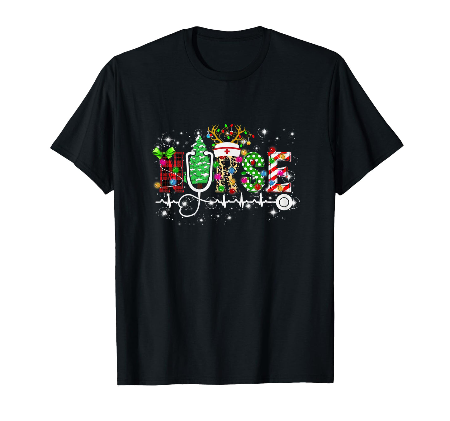Womens Nurse RN Christmas Stethoscope Nurses Xmas Scrub T-Shirt