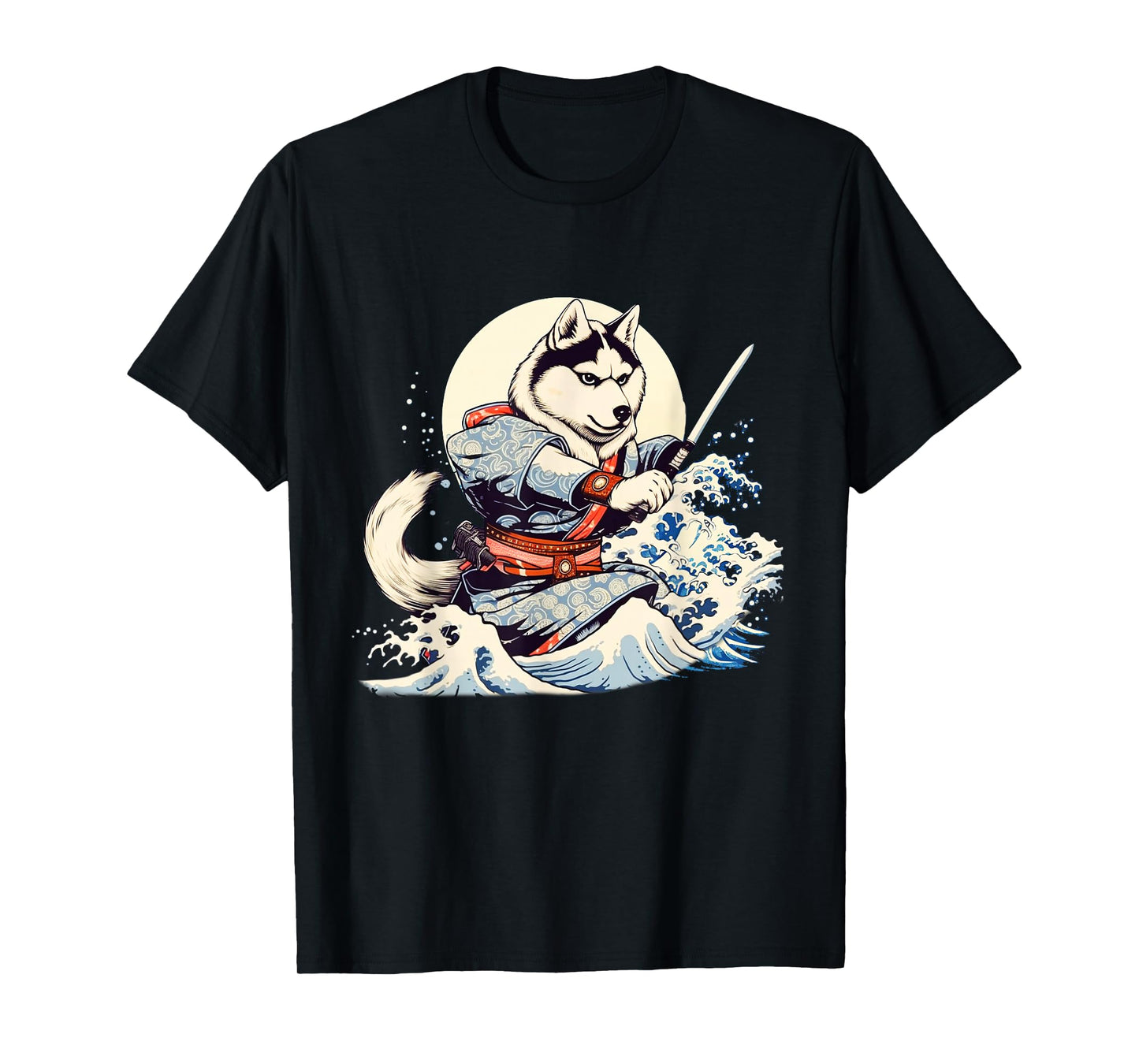 Siberian Husky Dog Japanese Grand Wave Ukiyoe Art Ninja T-Shirt