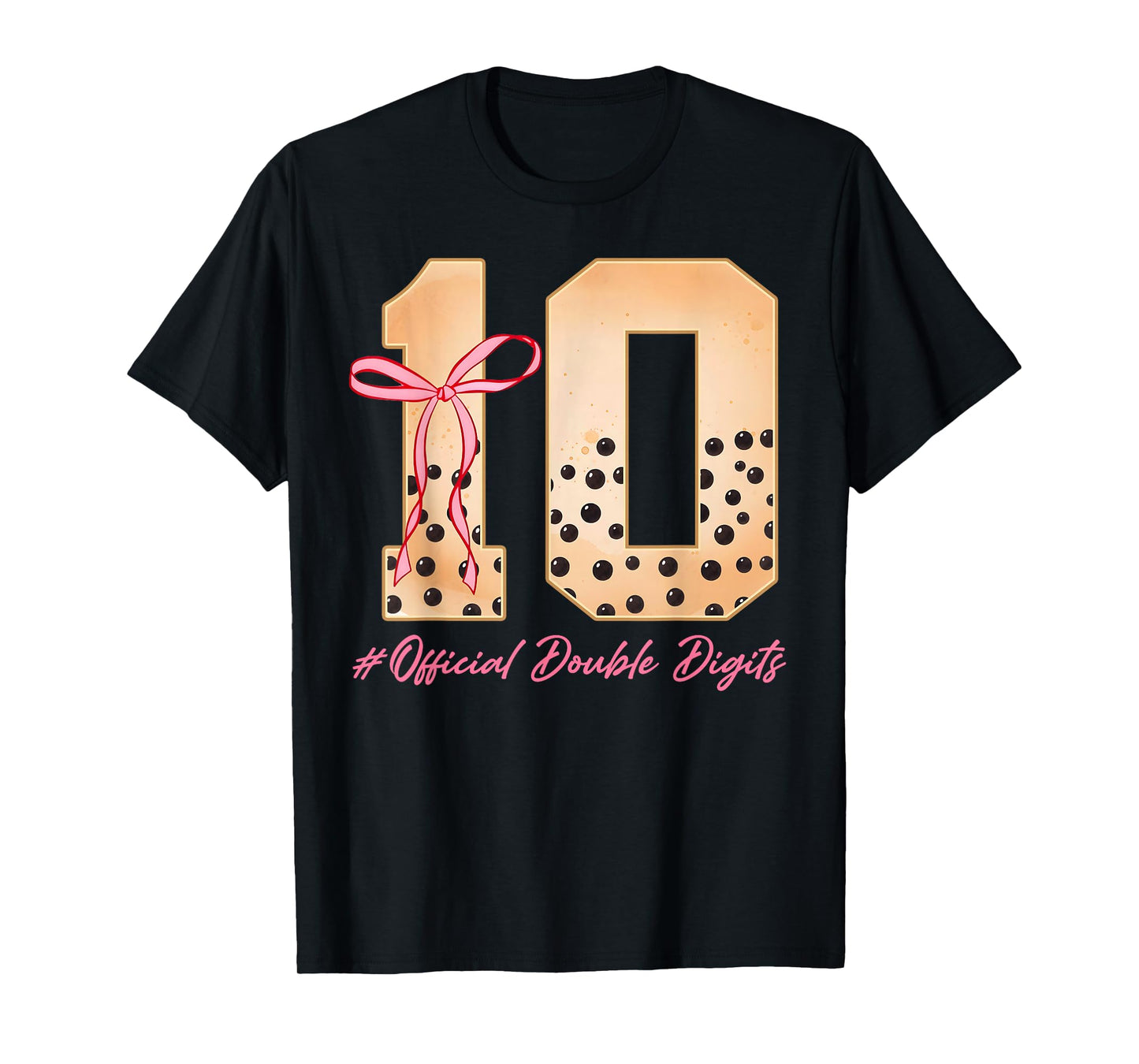 10th Birthday Girl Pink Coquette Bow Bubble Boba Tea Party T-Shirt