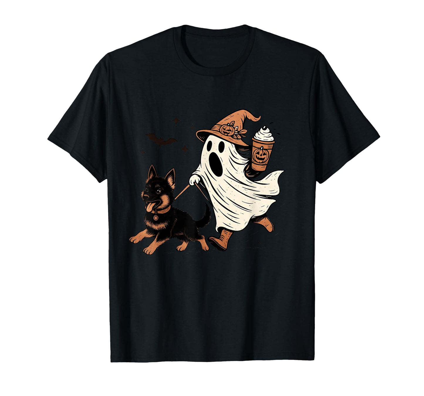 Cute German Shepherd Ghost Pumpkin Retro Happy Halloween T-Shirt
