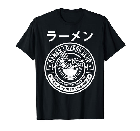 MAD LABS TEES Ramen Noodle T-Shirt, Cool Ramen Lovers Club, Japanese Anime T-Shirt, Black, Small