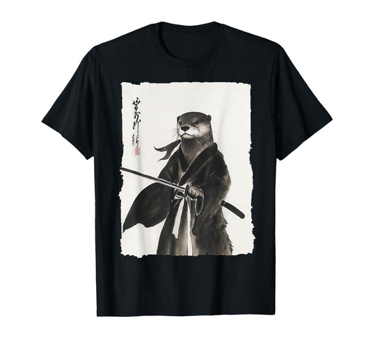 Otter Samurai Janpanese Vintage Warrior Art Anime Graphic T-Shirt