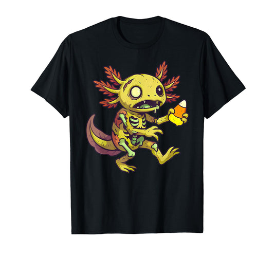 Zombie Axolotl Creepy Monster Candy Corn Spooky Halloween T-Shirt
