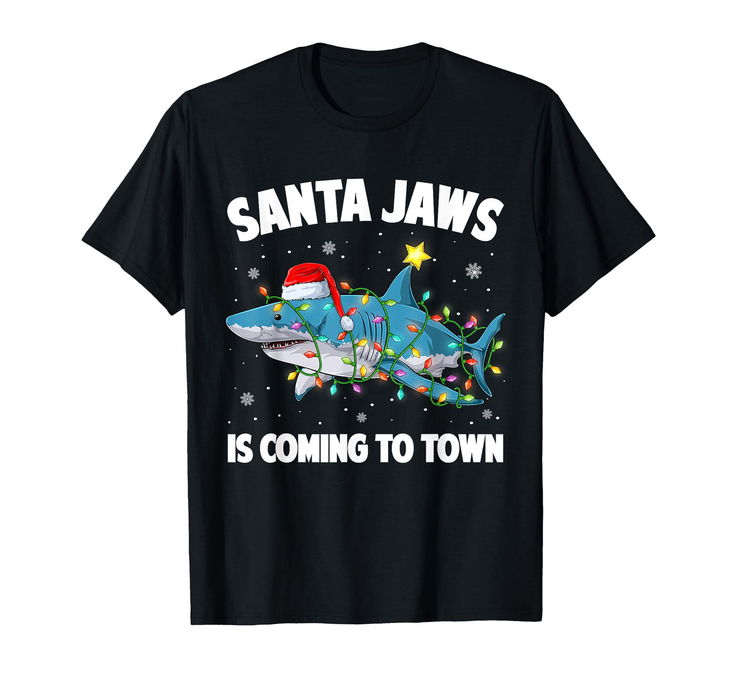Santa Jaws Shark Christmas Lights Merry Sharkmas Xmas Boys T-Shirt