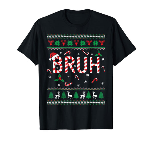 Bruh Candy Cane Funny Ugly Christmas Sweater Boys Kids Teens T-Shirt