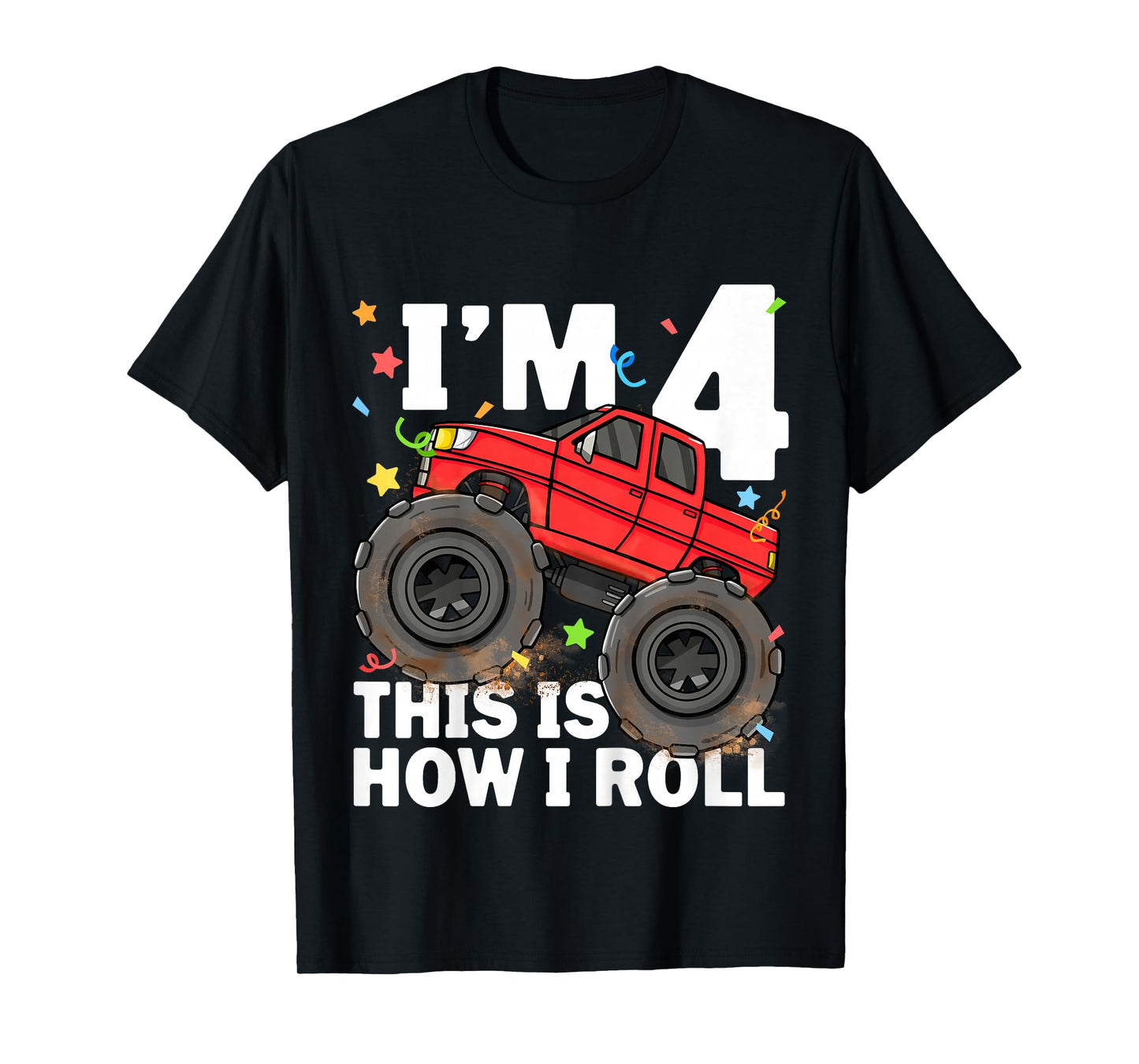 Kids Monster Truck 4th Birthday Boy Toddler 4 Four Year Old T-Shirt