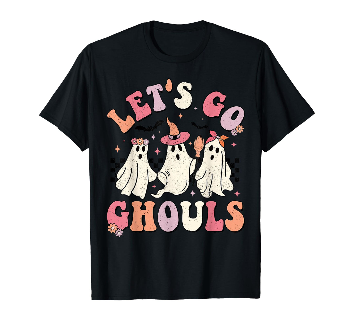 Let's Go Ghouls Halloween Ghost Outfit Costume Retro Groovy T-Shirt