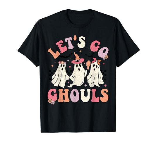 Let's Go Ghouls Halloween Ghost Outfit Costume Retro Groovy T-Shirt