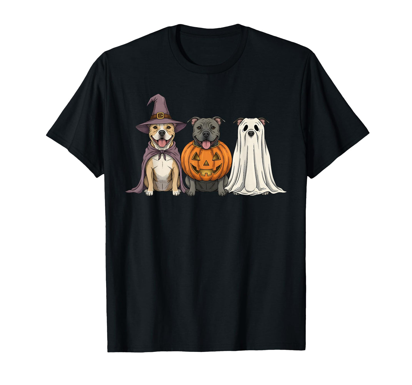 Spooky Ghost Pit Bull Pumpkin Halloween Pittie Dog Lover T-Shirt