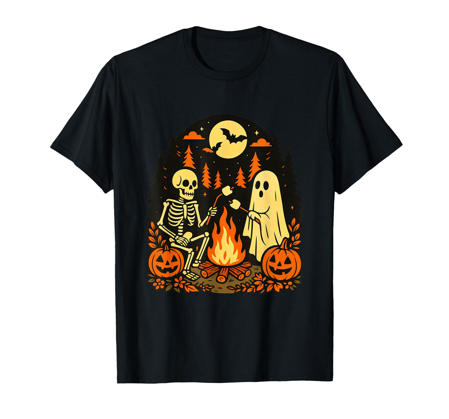 Halloween Spooky Skeleton and Ghost Campfire Vintage T-Shirt