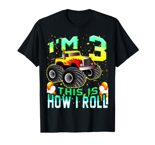 Kids 3 Year Old Shirt 3rd Birthday Boy Monster Truck Car T-Shirt