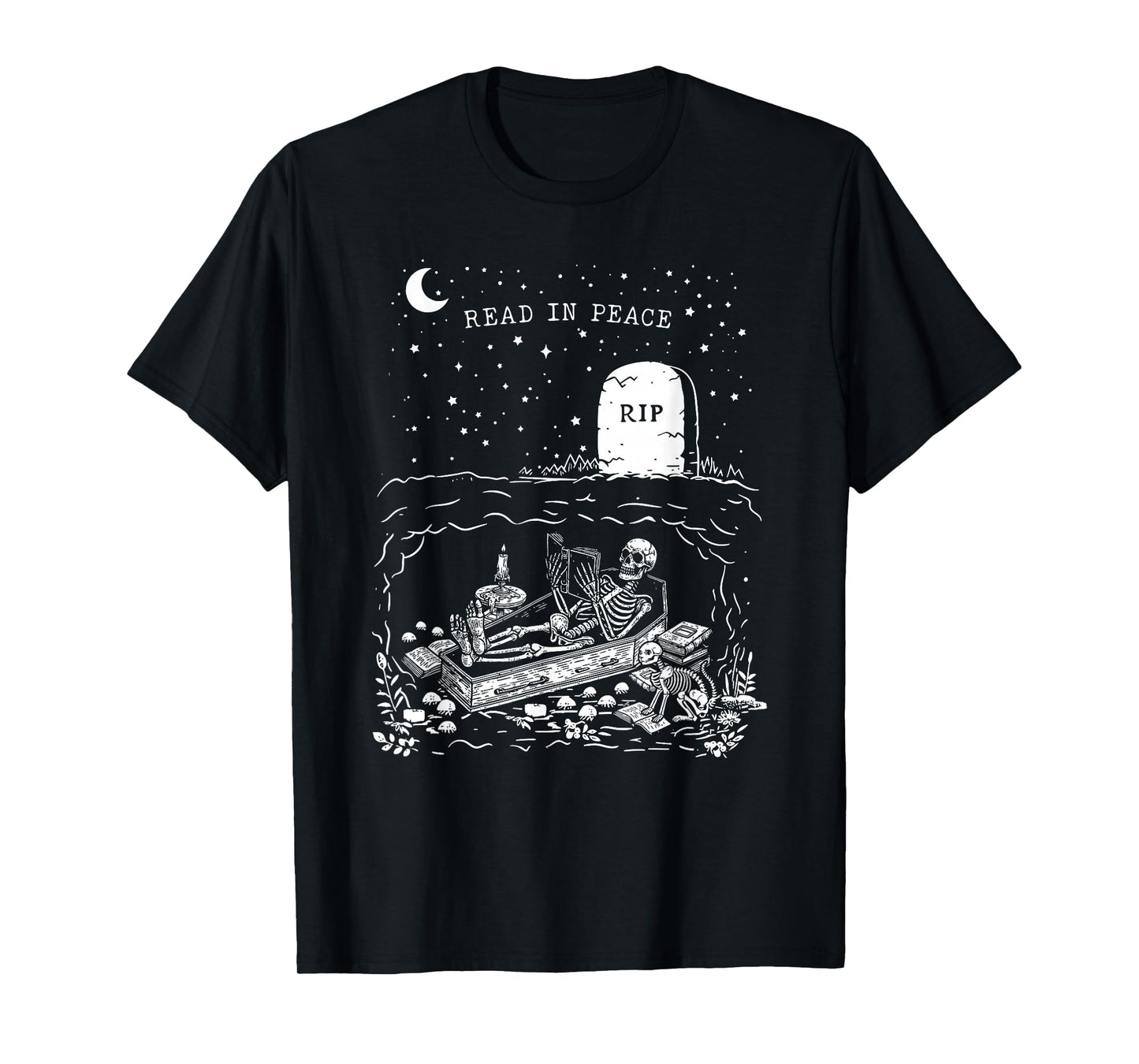 Read In Peace Skeleton Halloween Book Reading Spooky Teacher T-Shirt