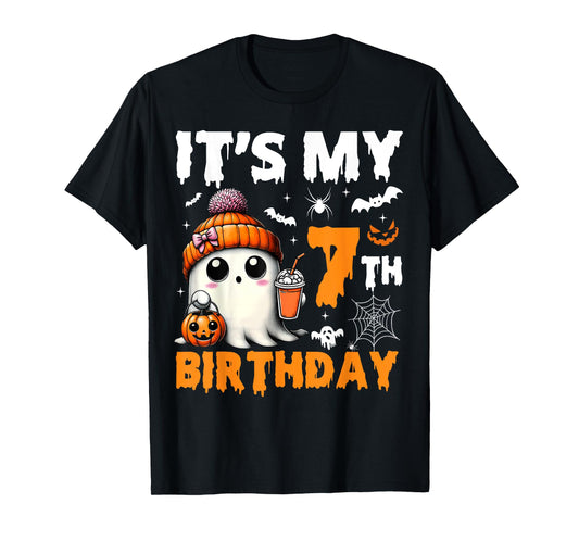 It's My 7th Birthday 7 Years Old Ghost Pumpkin Halloween T-Shirt