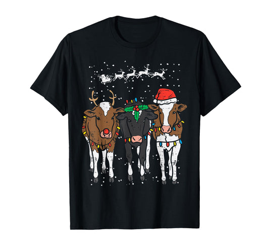 Reindeer Santa Cows Funny Farm Christmas Animal Lover PJ T-Shirt