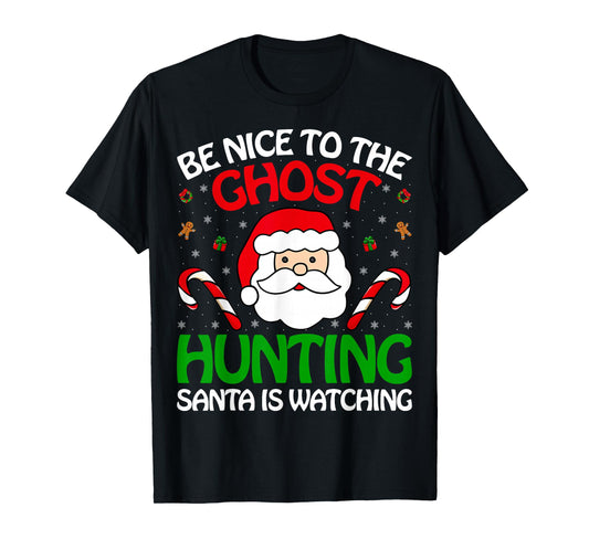 Ghost Hunting Santa Watching Christmas Paranormal Researcher T-Shirt