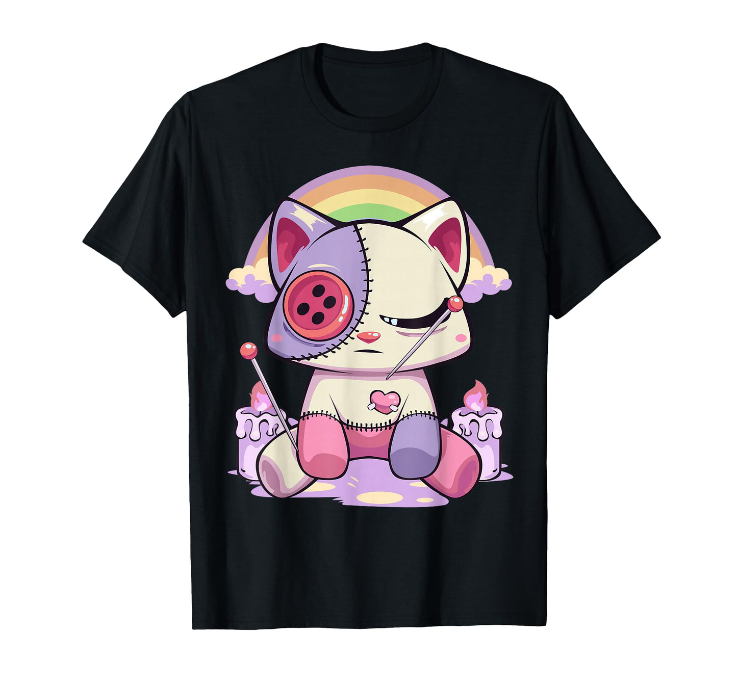 Pastel Goth Kawaii Menhera Sad Creepy Voodoo Doll Cat T-Shirt