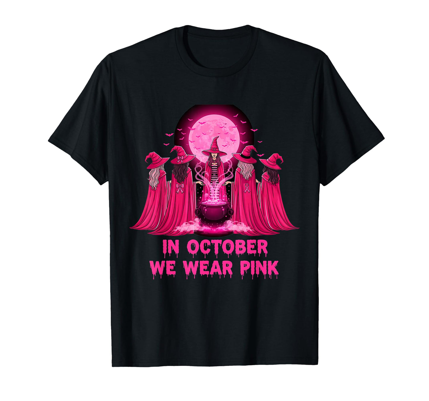October We Wear Pink Witch Halloween Breast Cancer Awareness T-Shirt