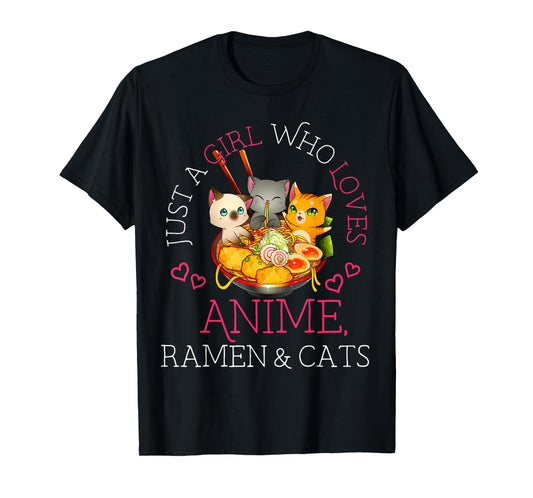 Just a Girl Anime Ramen and Cats Gift Manga T-Shirt