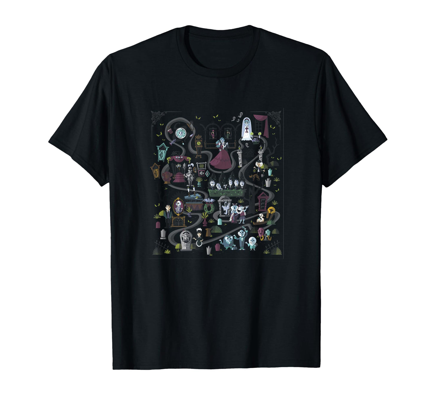 The Haunted Mansion Ride Animated Map Overview T-Shirt