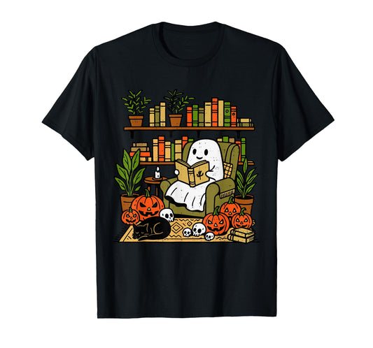 Ghost Library Reading Books Halloween Librarian Teacher T-Shirt
