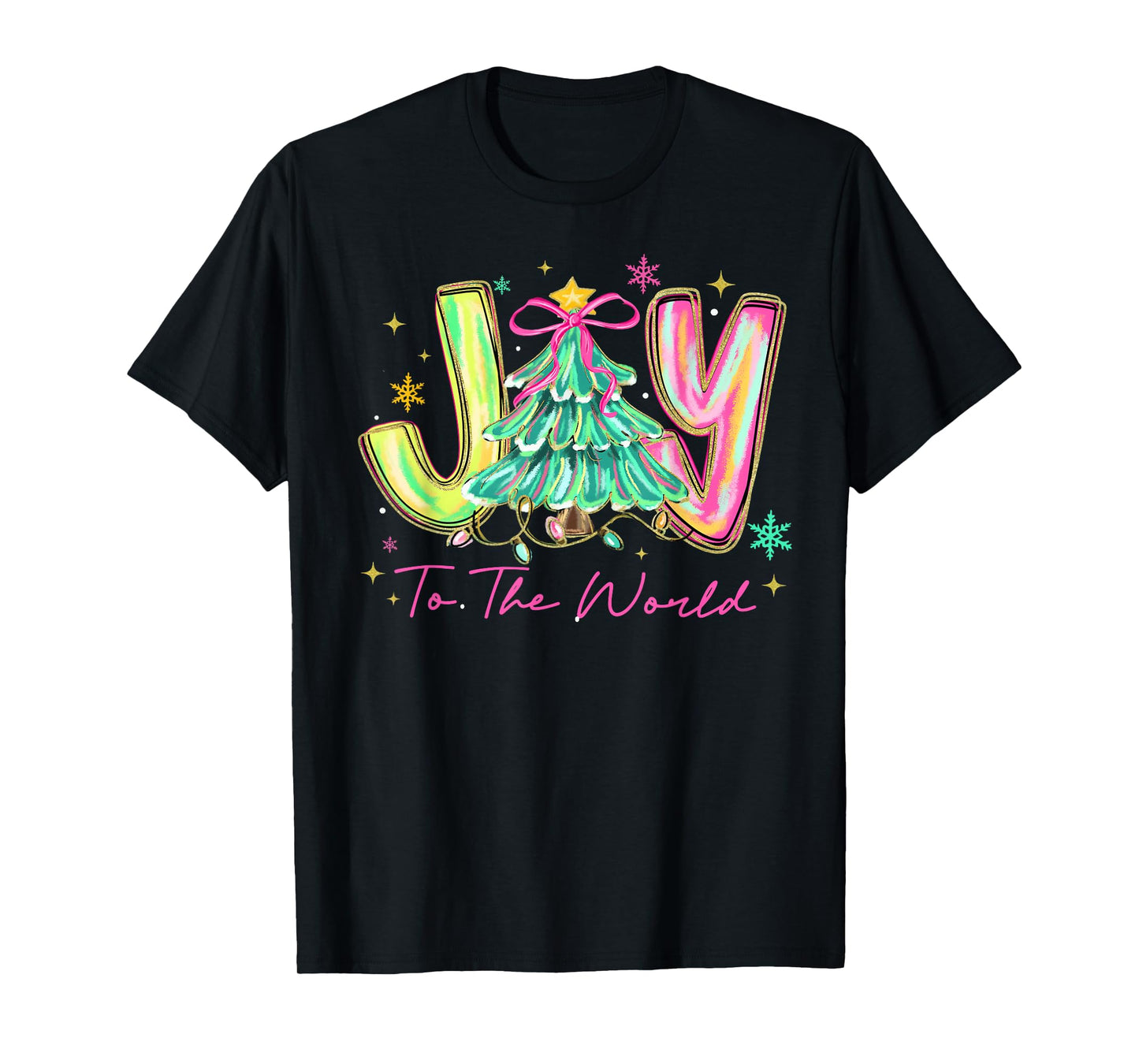 Joy to The World Merry Christmas Tree Coquette Bow Girly T-Shirt
