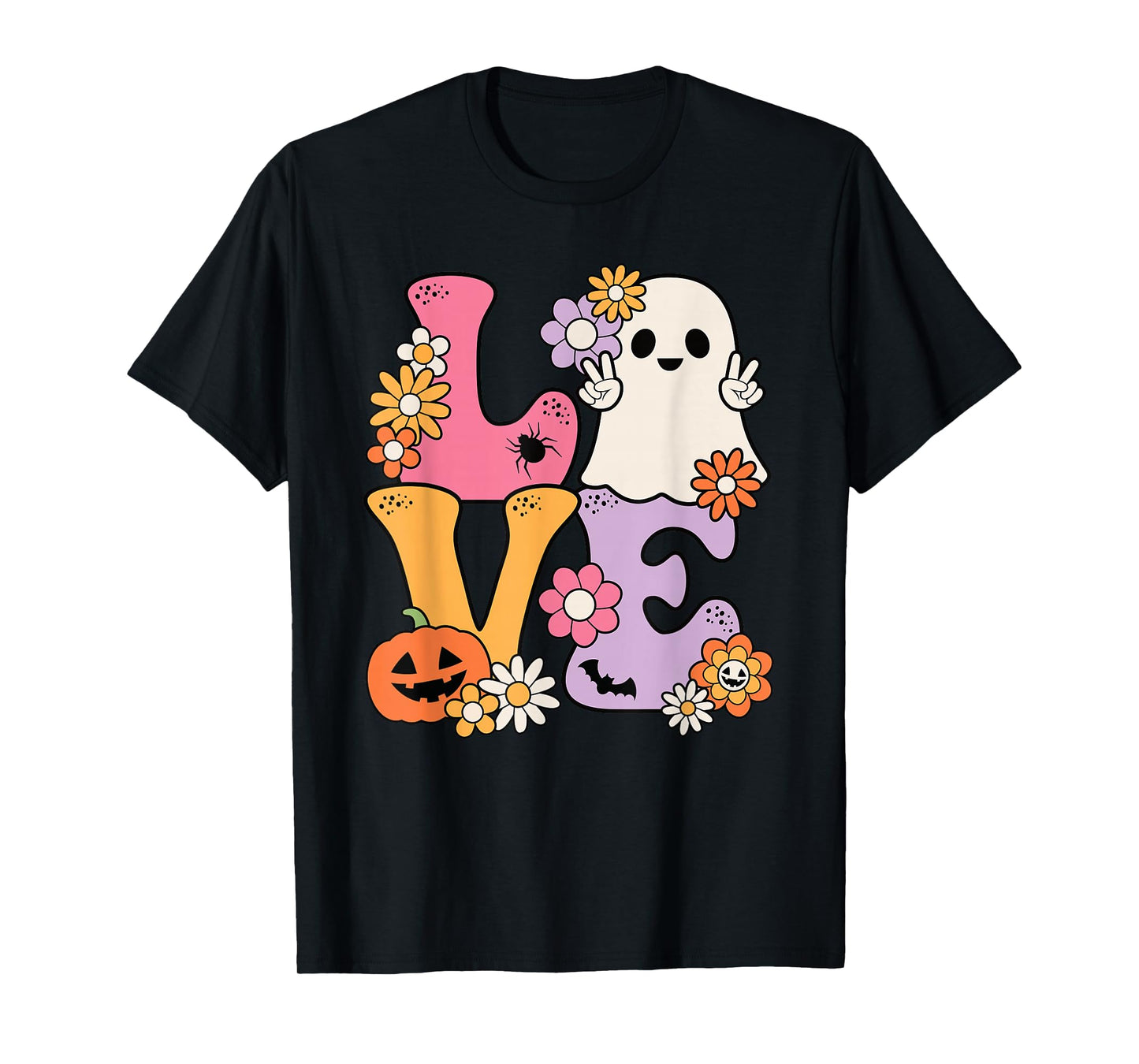 Groovy Halloween Love Costume Ghost Pumpkin Women Girls Kids T-Shirt