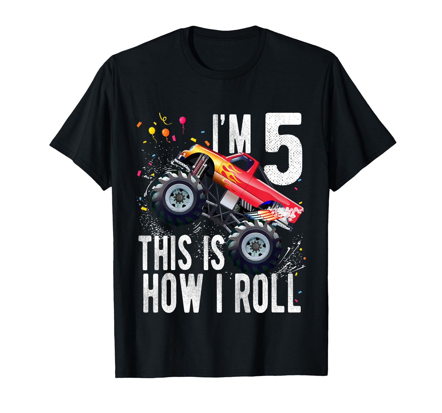 Kids 5 Year Old Shirt 5th Birthday Boy Monster Truck Car T-Shirt
