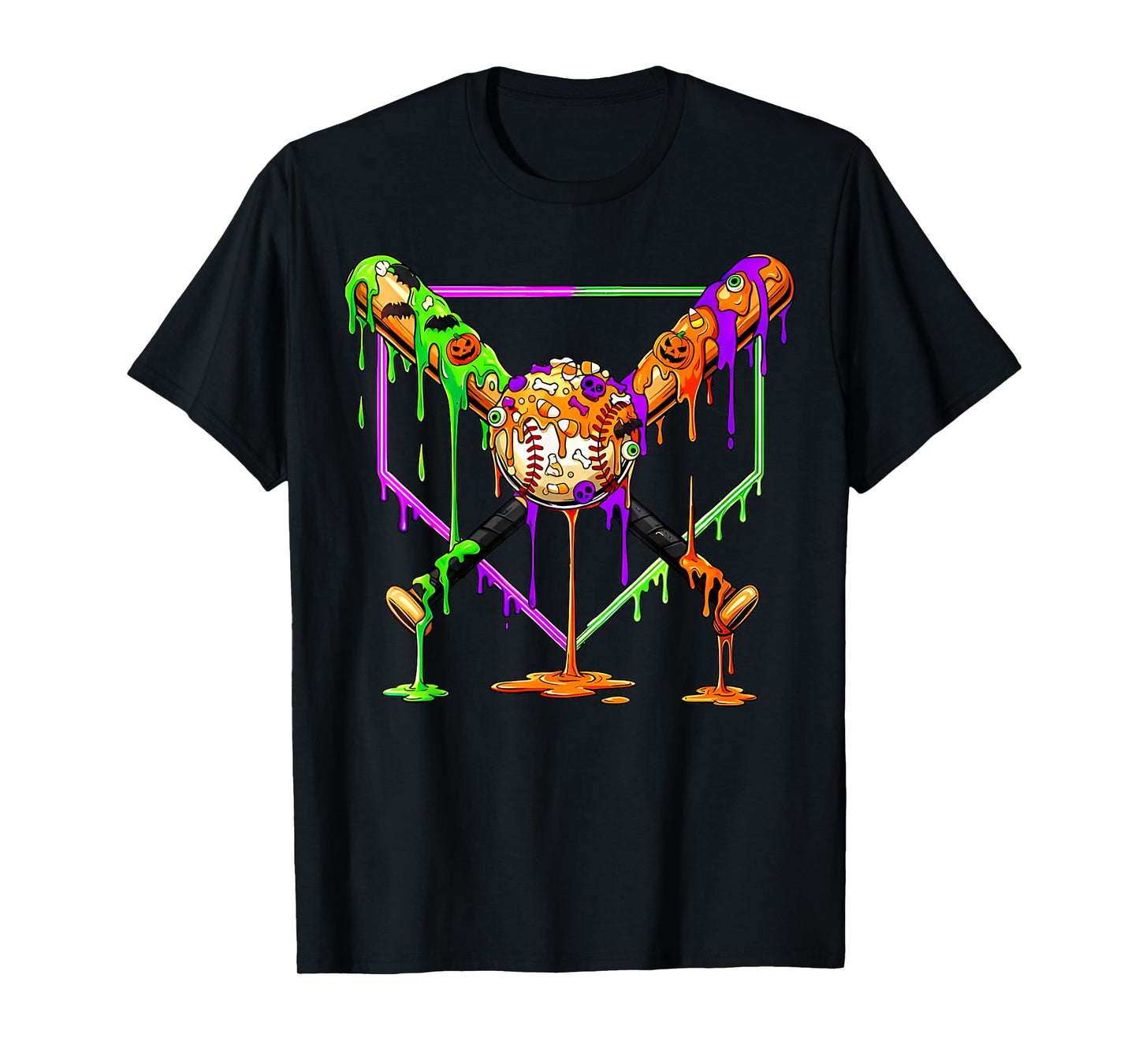 Spooky Baseball Ice Cream Drip Home Plate Dripping Halloween T-Shirt