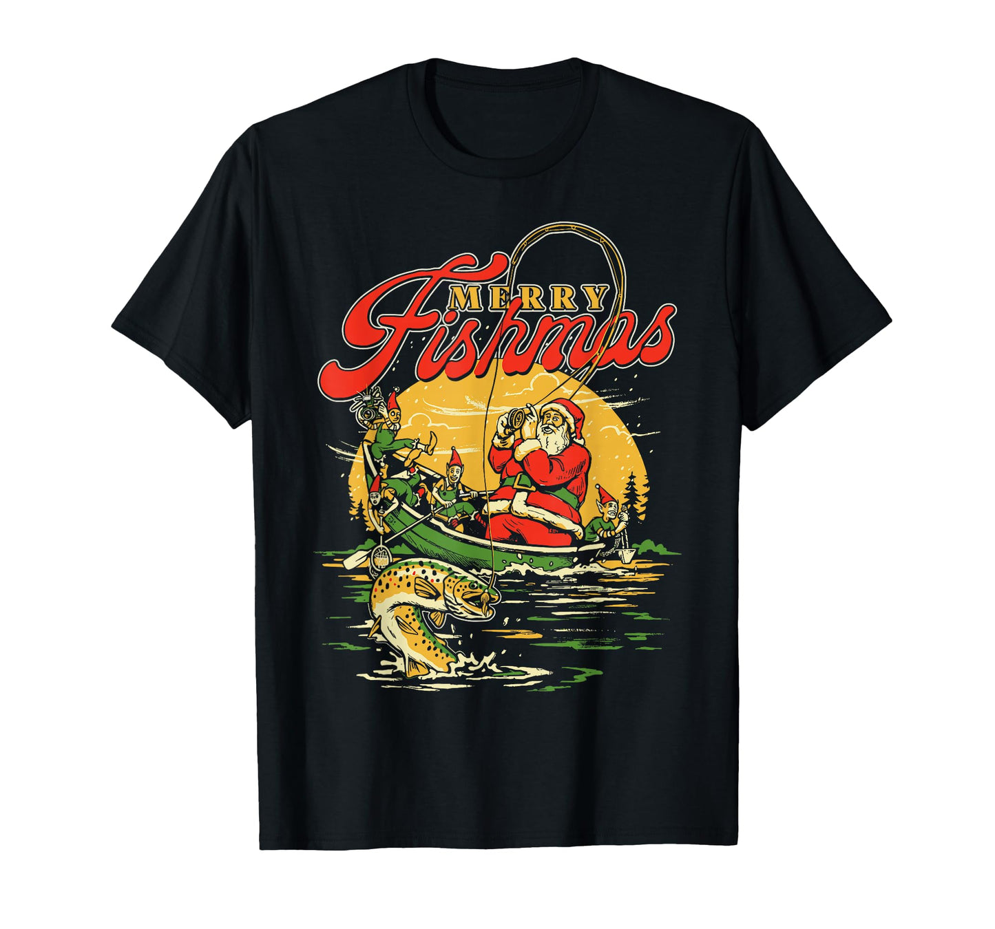 Merry Fishmas Santa Fishing Funny Christmas Holiday Tee T-Shirt