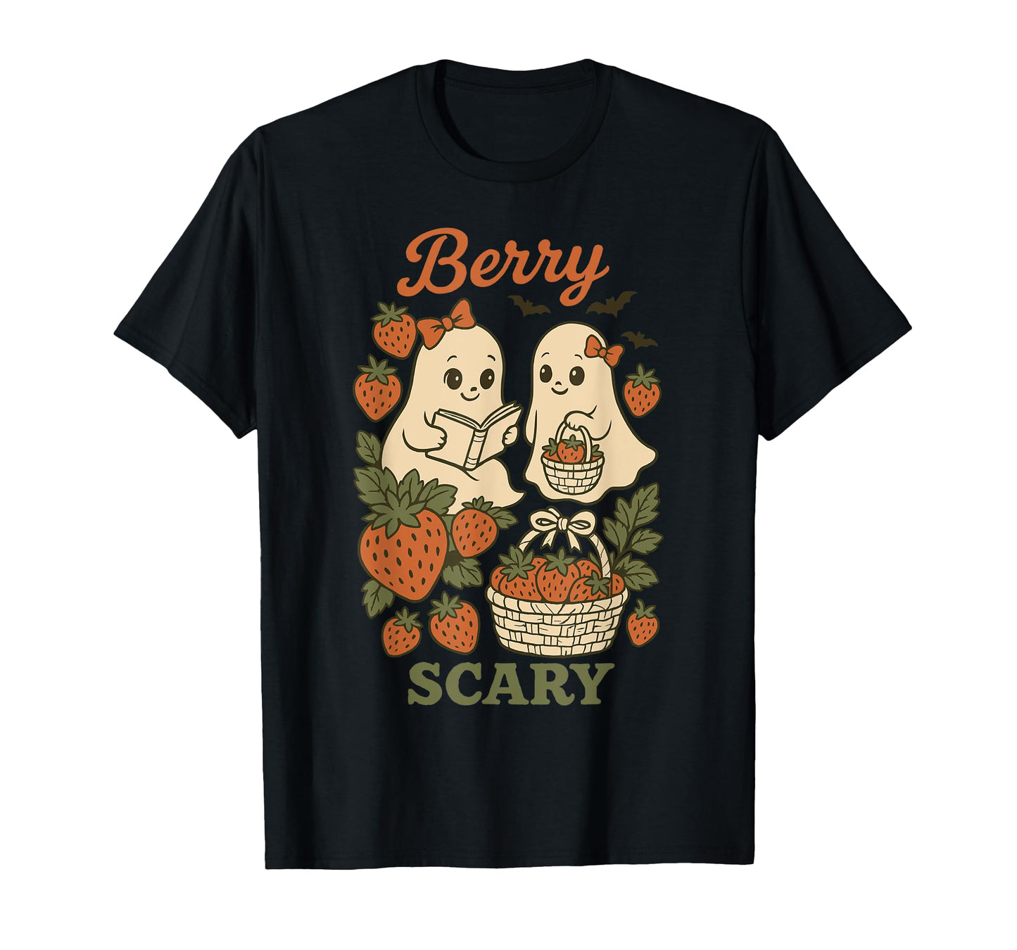 Kawaii Retro Berry Scary Ghosts Strawberries Halloween Girls T-Shirt