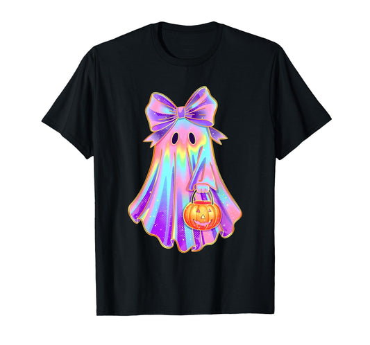 Funny Coquette Bow Ghost Pumpkin Halloween Spooky Season T-Shirt