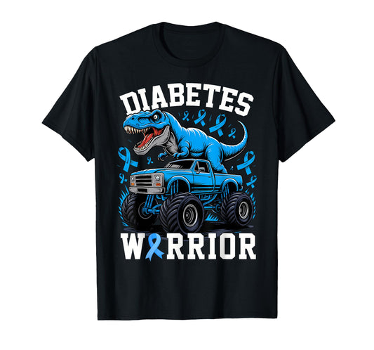 T Rex Dinosaur Monster Truck Blue Type 1 Diabetes Warrior T-Shirt