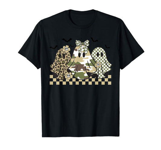 Ghost Coquette Bow Camo & Leopard Print Halloween Women T-Shirt