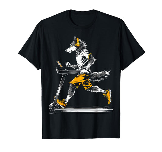 Wolf Fitness Treadmill Running Art Animal Motif Wolf T-Shirt