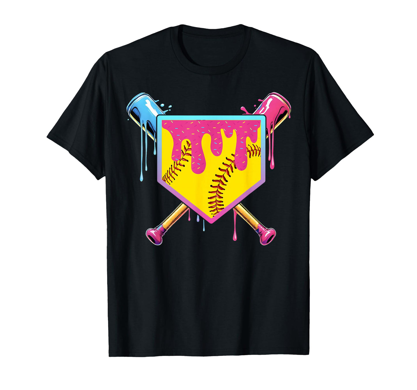 Softball Drip Girls Ice Cream Drip Home Plat Youth Game Day T-Shirt