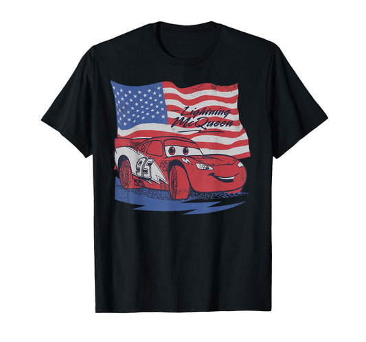 Disney Pixar Cars US Flag Lightning McQueen Retro T-Shirt T-Shirt