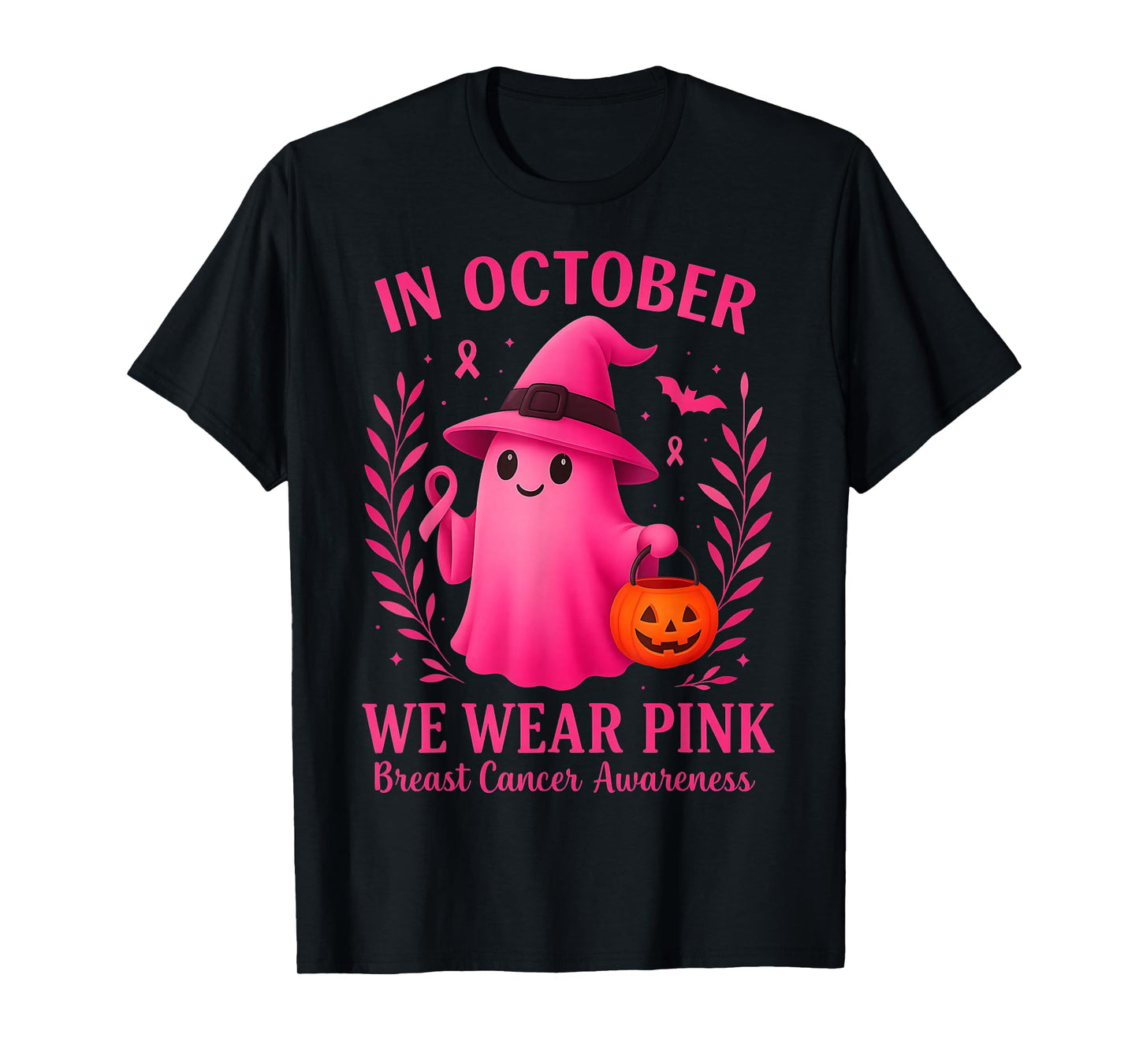 in October We Wear Pink Halloween Breast Cancer Awareness T-Shirt