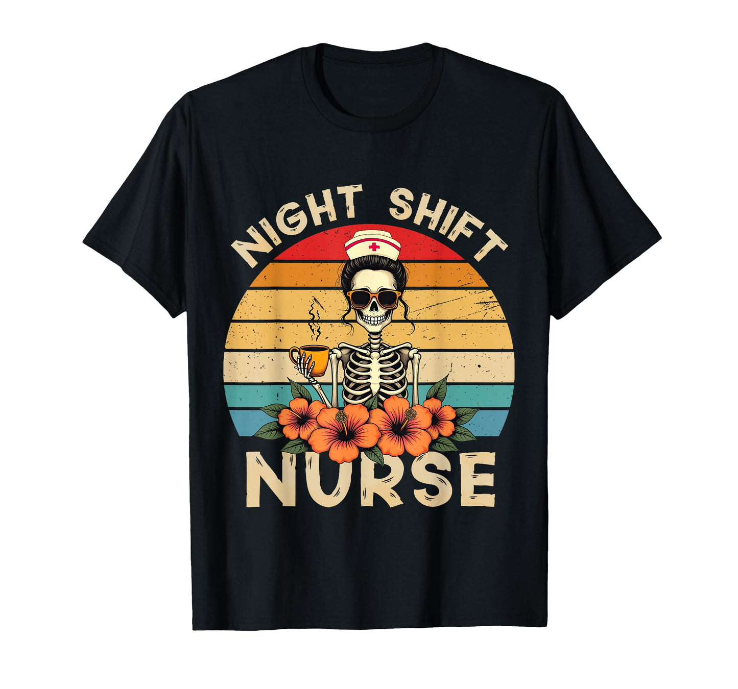 Night Shift Nurse Halloween Skeleton Registered Nursing Fall T-Shirt