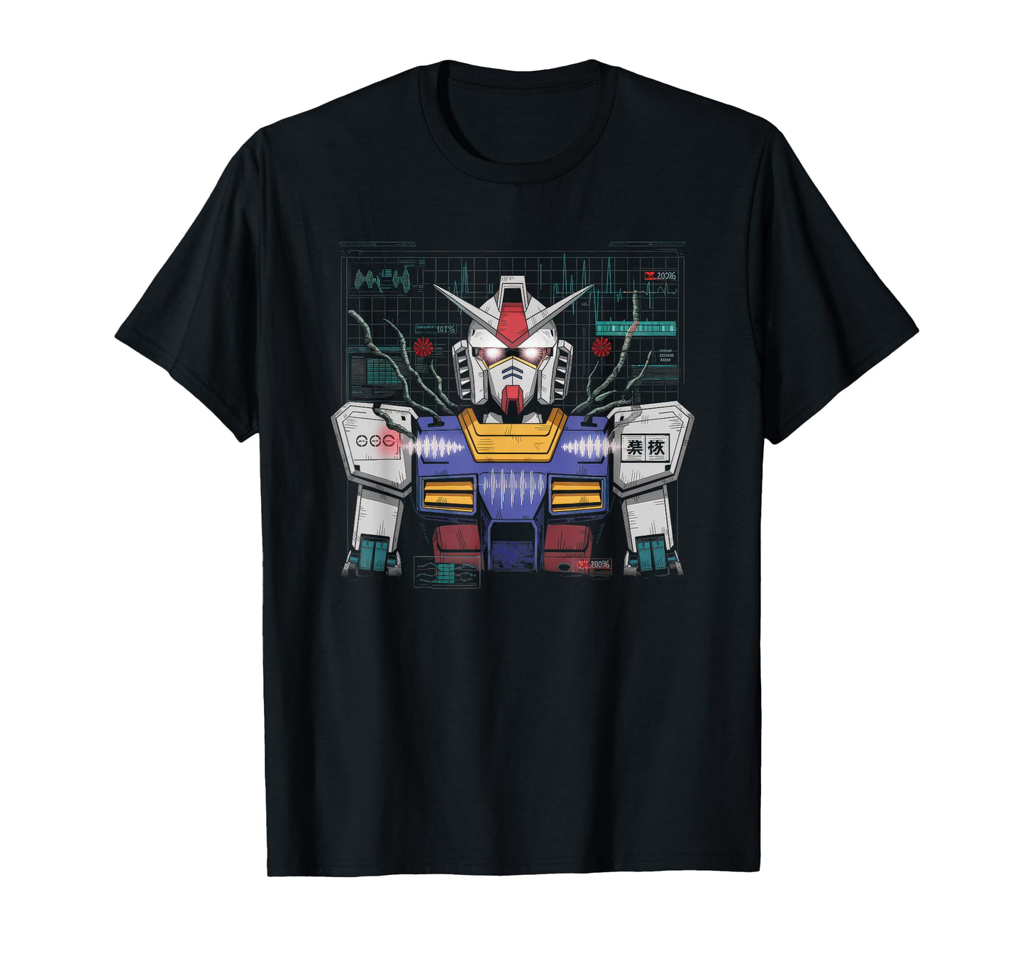 Mecha Tshirt Japanese Mecha Robot Head Anime Art Ukiyo-E T-Shirt